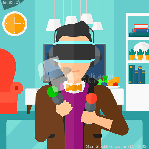 Image of Man wearing virtual reality headset.