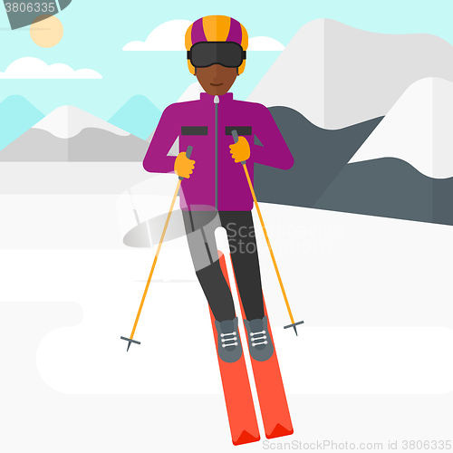 Image of Young man skiing.