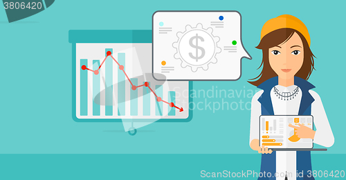 Image of Woman presenting report.