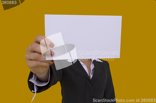 Image of businesswoman holding a card 2