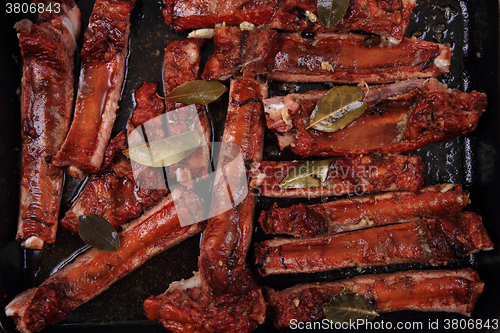 Image of smoked pig ribs background