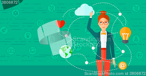 Image of Business woman and cloud computing.