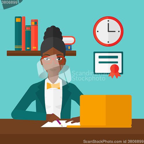 Image of Woman using laptop for education.