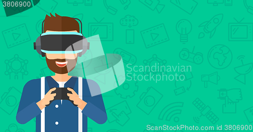 Image of Man wearing virtual reality headset.