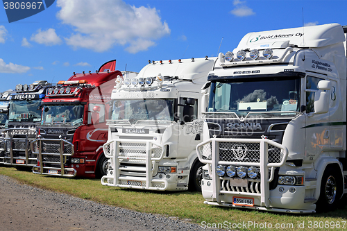 Image of Lineup of Scania Show Trucks