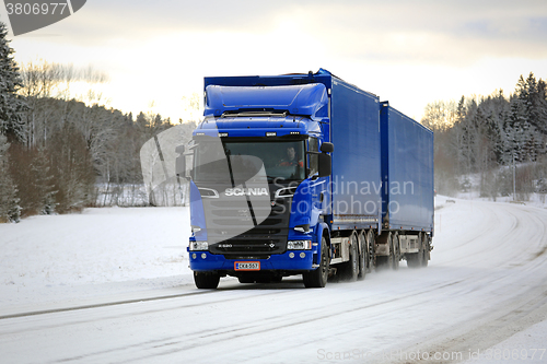 Image of New Scania Cargo Truck on Winter Road