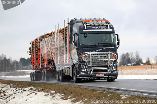 Image of Volvo FH16 Logging Truck Hauls Pulp Wood