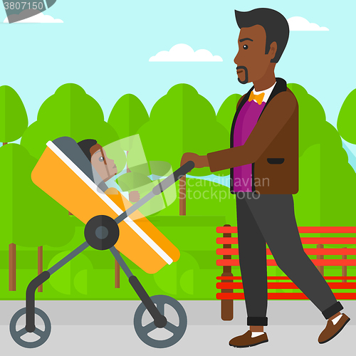 Image of Man pushing pram.