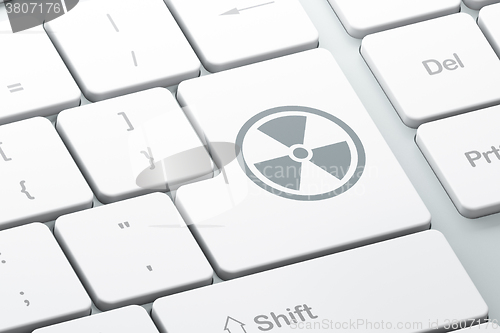 Image of Science concept: Radiation on computer keyboard background
