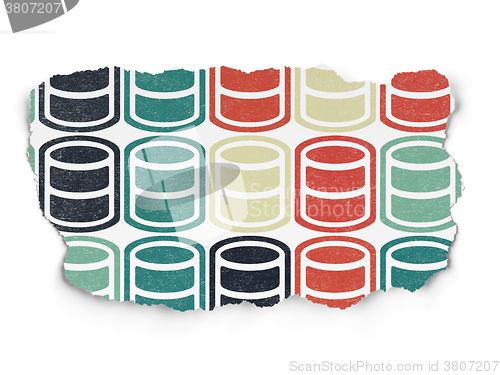 Image of Software concept: Database icons on Torn Paper background