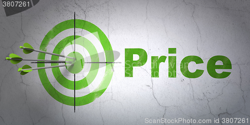 Image of Advertising concept: target and Price on wall background