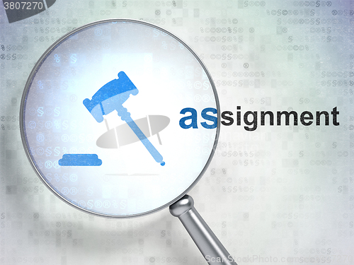 Image of Law concept: Gavel and Assignment with optical glass