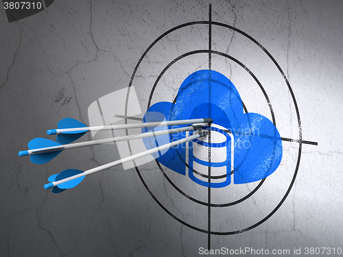 Image of Cloud networking concept: arrows in Database With Cloud target on wall background