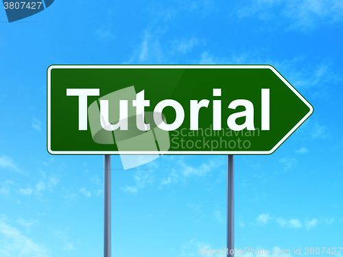 Image of Learning concept: Tutorial on road sign background