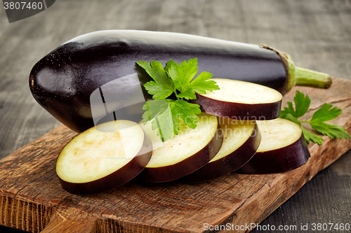 Image of sliced eggplant on cutting board