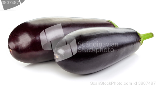 Image of fresh eggplants on white background