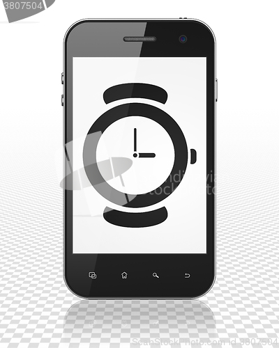 Image of Time concept: Smartphone with Watch on display
