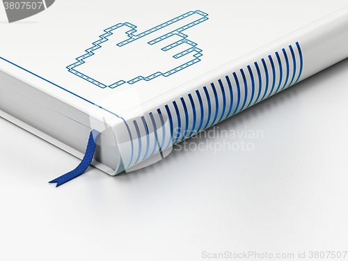 Image of Marketing concept: closed book, Mouse Cursor on white background