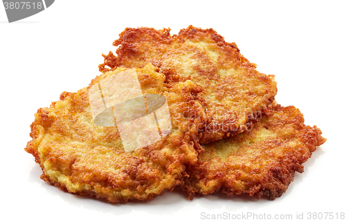 Image of potato pancakes on white background