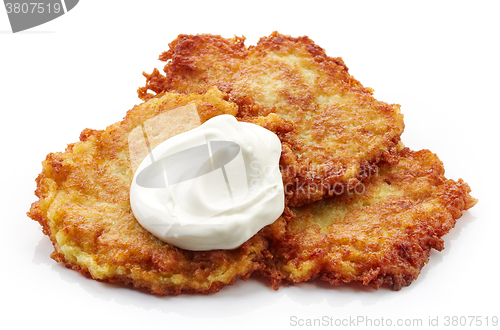 Image of potato pancakes on white background