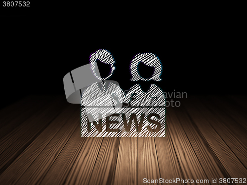 Image of News concept: Anchorman in grunge dark room