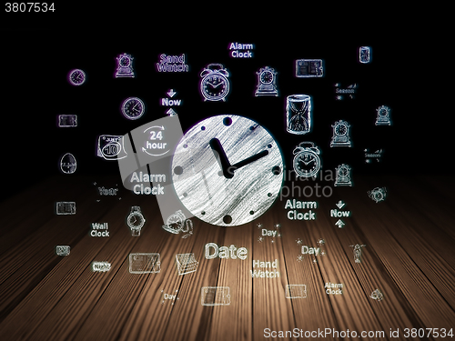 Image of Time concept: Clock in grunge dark room