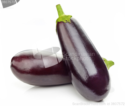 Image of two fresh eggplants on white background