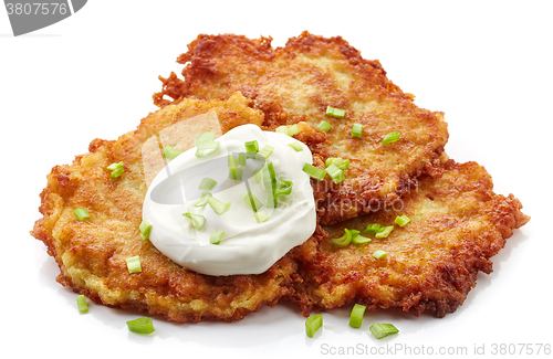 Image of potato pancakes on white background