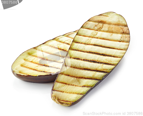 Image of grilled eggplant on white background