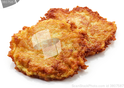 Image of potato pancakes on white background