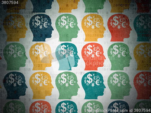Image of Studying concept: Head With Finance Symbol icons on Digital Paper background