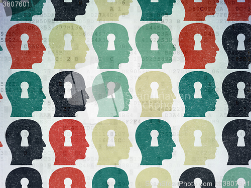 Image of Advertising concept: Head With Keyhole icons on Digital Paper background