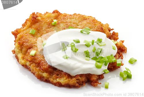 Image of potato pancake on white background