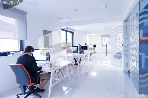 Image of startup business, software developer working on computer