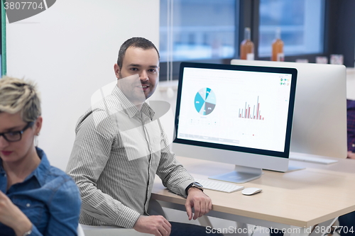 Image of startup business, software developer working on computer