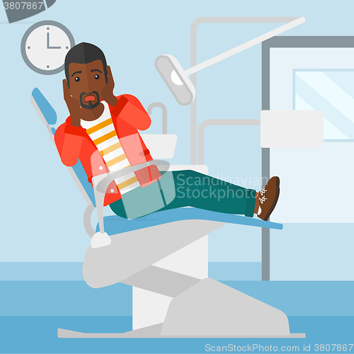 Image of Frightened patient in dental chair.