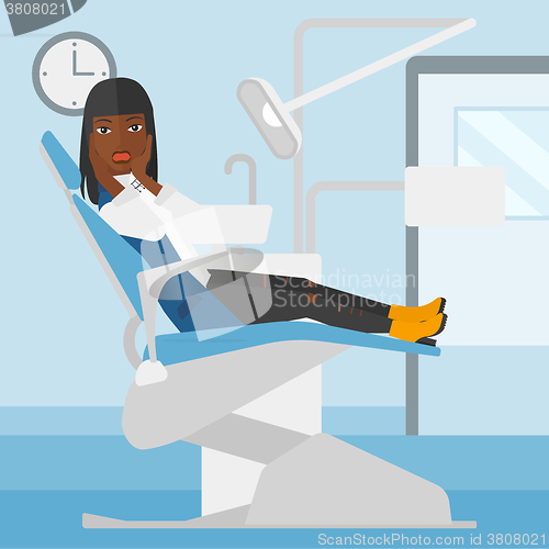 Image of Frightened patient in dental chair.