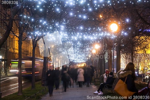 Image of Illuminated plane tree alley on Zrinjevac