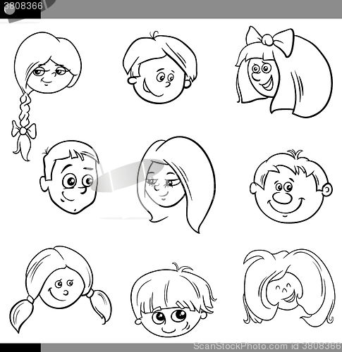 Image of children heads characters set