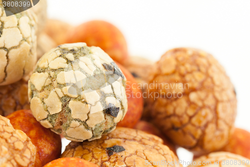 Image of Japanese sweets beans (nuts) with colored sugar coat,