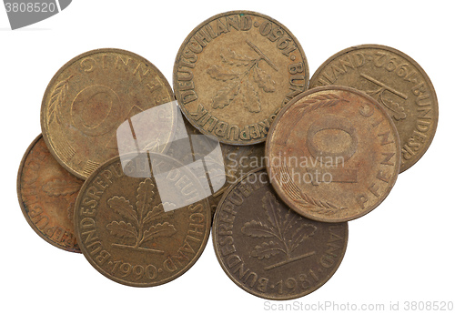 Image of Germany ten Pfennig Coins, selective focus