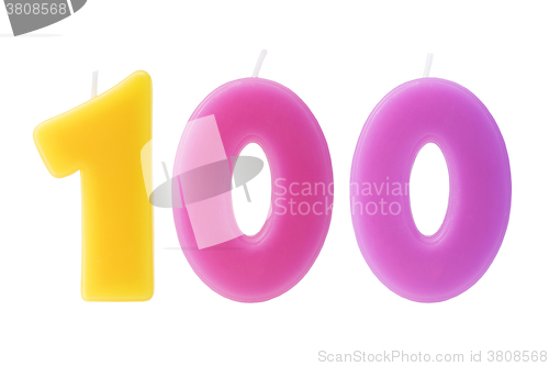 Image of 100th birthday candles isolated 