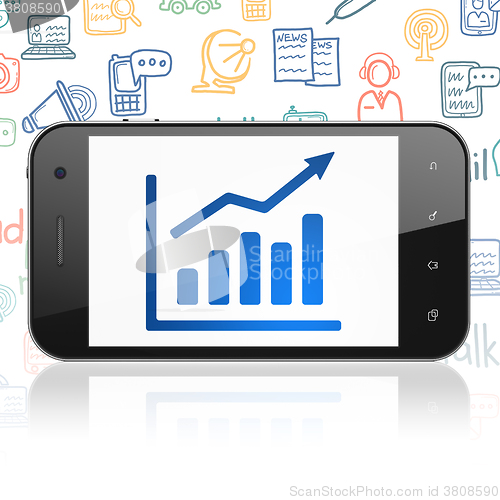 Image of News concept: Smartphone with Growth Graph on display