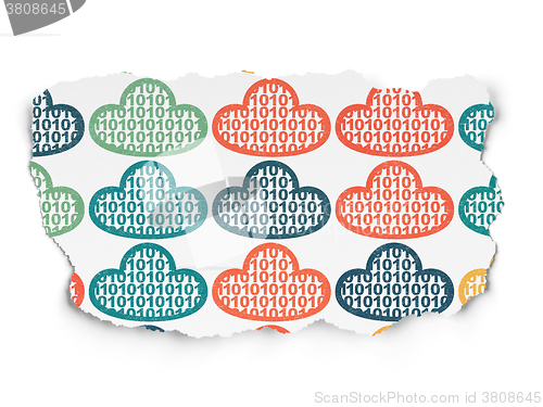 Image of Cloud technology concept: Cloud With Code icons on Torn Paper background