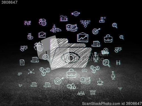 Image of Business concept: Folder With Eye in grunge dark room