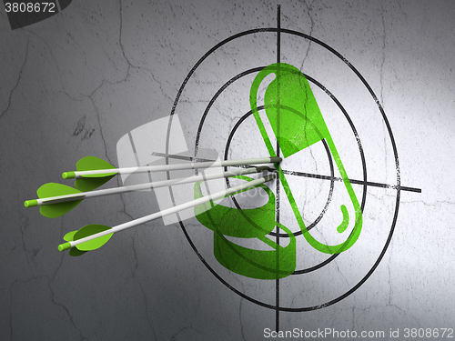 Image of Healthcare concept: arrows in Pills target on wall background