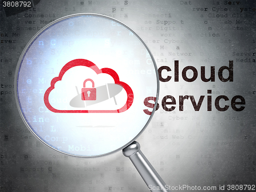 Image of Cloud computing concept: Cloud With Padlock and Cloud Service with optical glass