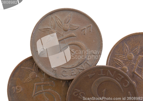 Image of Old 5 euro cent coins, isolated, selective focus