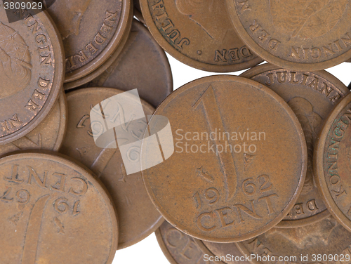 Image of Old dutch cent coins, isolated, selective focus