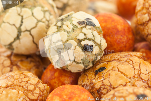 Image of Japanese sweets beans (nuts) with colored sugar coat,